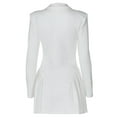 thumbnail image 6 of Women'S Elegant Deep V-Neck Long Sleeve Button Pleated Mini Blazer Dress White M, 6 of 9