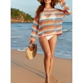 thumbnail image 4 of Cueply Crochet Swimsuit Coverup for Women Striped Swimwear Bathing Suit Beach Cover Up Top, 4 of 7