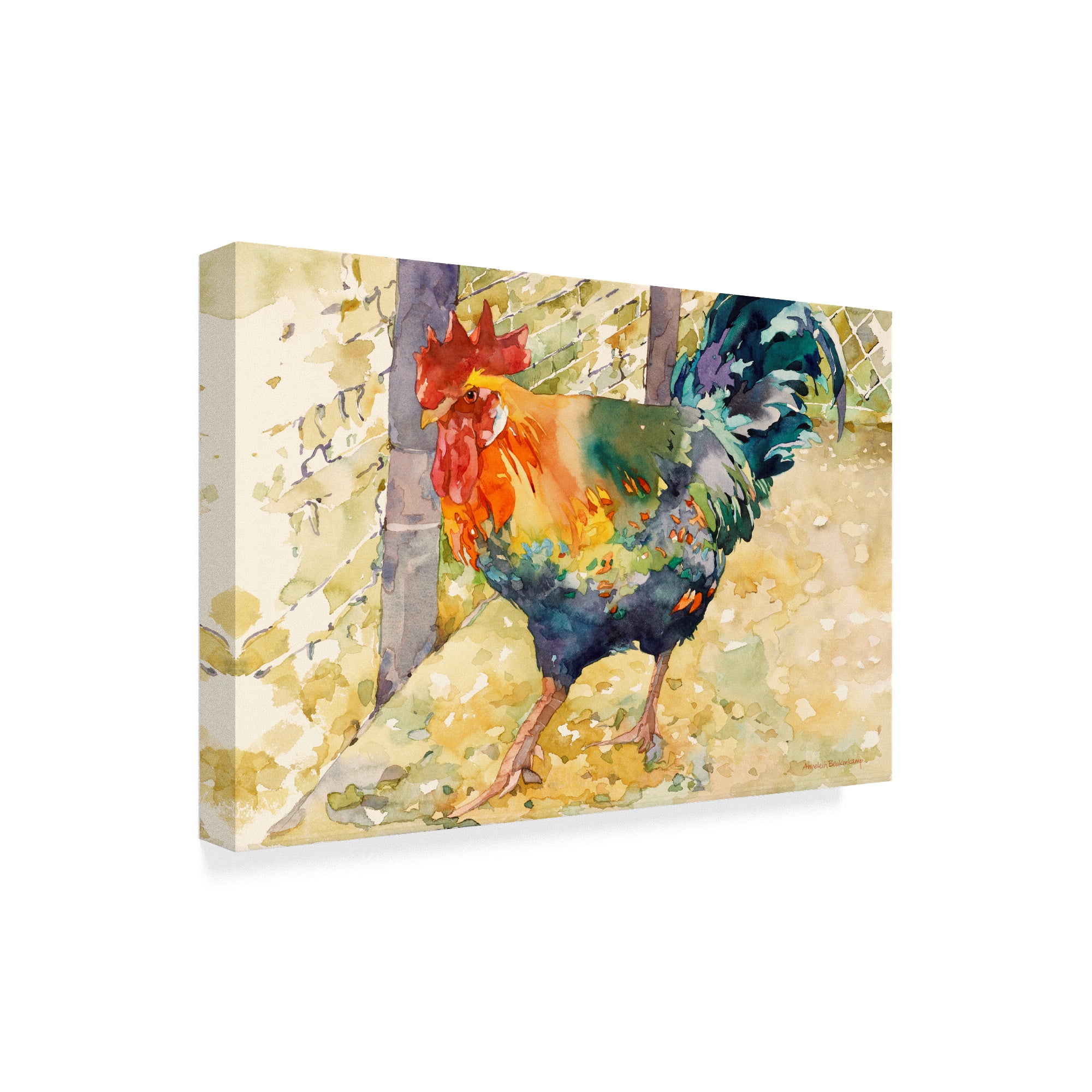 Trademark Fine Art 'Colorful Rooster In Hay' Canvas Art by Annelein Beukenkamp