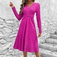 thumbnail image 2 of HAPIMO Women's Tea Length A Line Dress Solid Color Trendy V Neck Spring Elegant Casual High Waist Clearance Long Sleeve, 2 of 7