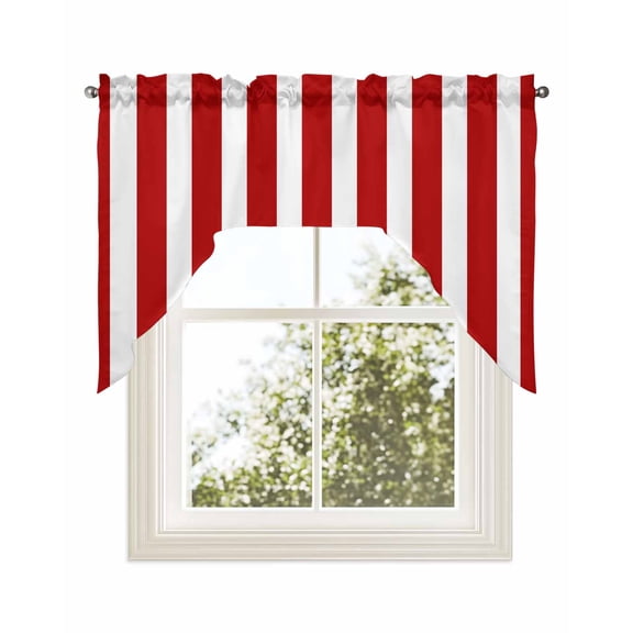Red Striped Kitchen Curtains Swag Valance for Windows/Bathroom/Cafe, Christmas Farmhouse Red White Stripes Rod Pocket Drape Panel Swag Curtains Valance for Bedroom/Living Room 56"x36"