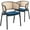 Navy Blue, variant on LeisureMod Ervilla Mid Century Modern Dining Chair With Stainless Steel Legs Velvet Seat and Wicker Back, Contemporary Dining Arm Chairs for Kitchen and Dining Room, Set of 2 (Beige)