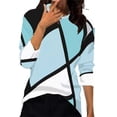 thumbnail image 2 of YVNAURA Womens Color Block Geometric Print Long Sleeve T Shirts Crew Neck Oversized Pullover Tops Casual Tunic Sweatshirts Soft Stretchy Breathable Fall Winter Trendy Blouses, Blue,XXL, 2 of 3