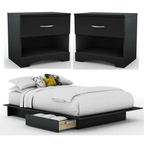 Home Square 3-Piece Set with 2-Drawer Storage Platform Bed and 2 Nightstands