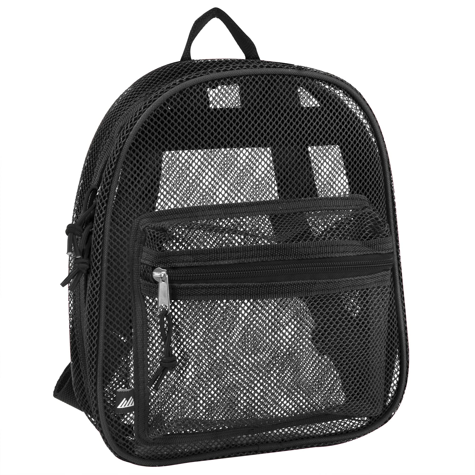 Solid Color Mini Mesh Backpack with Front Zippered Pocket in Black
