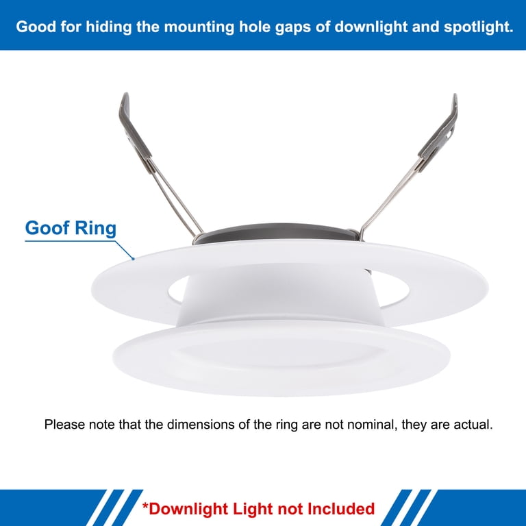 M METERXITY 2-Pack Goof Rings For 5" Recessed Lights – 4.5" ID X 6.3" OD Plastic Trim Ring, White, Flush Mount Cover For Ceiling Downlights