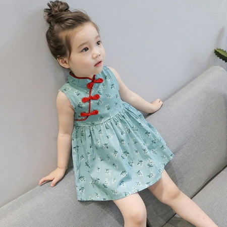 

Cathalem Girls Plaid Cheongsam Dress Outfits Floral Sleeveless Baby Girls Party Princess Kids Toddler Girls Girls Holiday Outfits Dress Green 2-3 Years