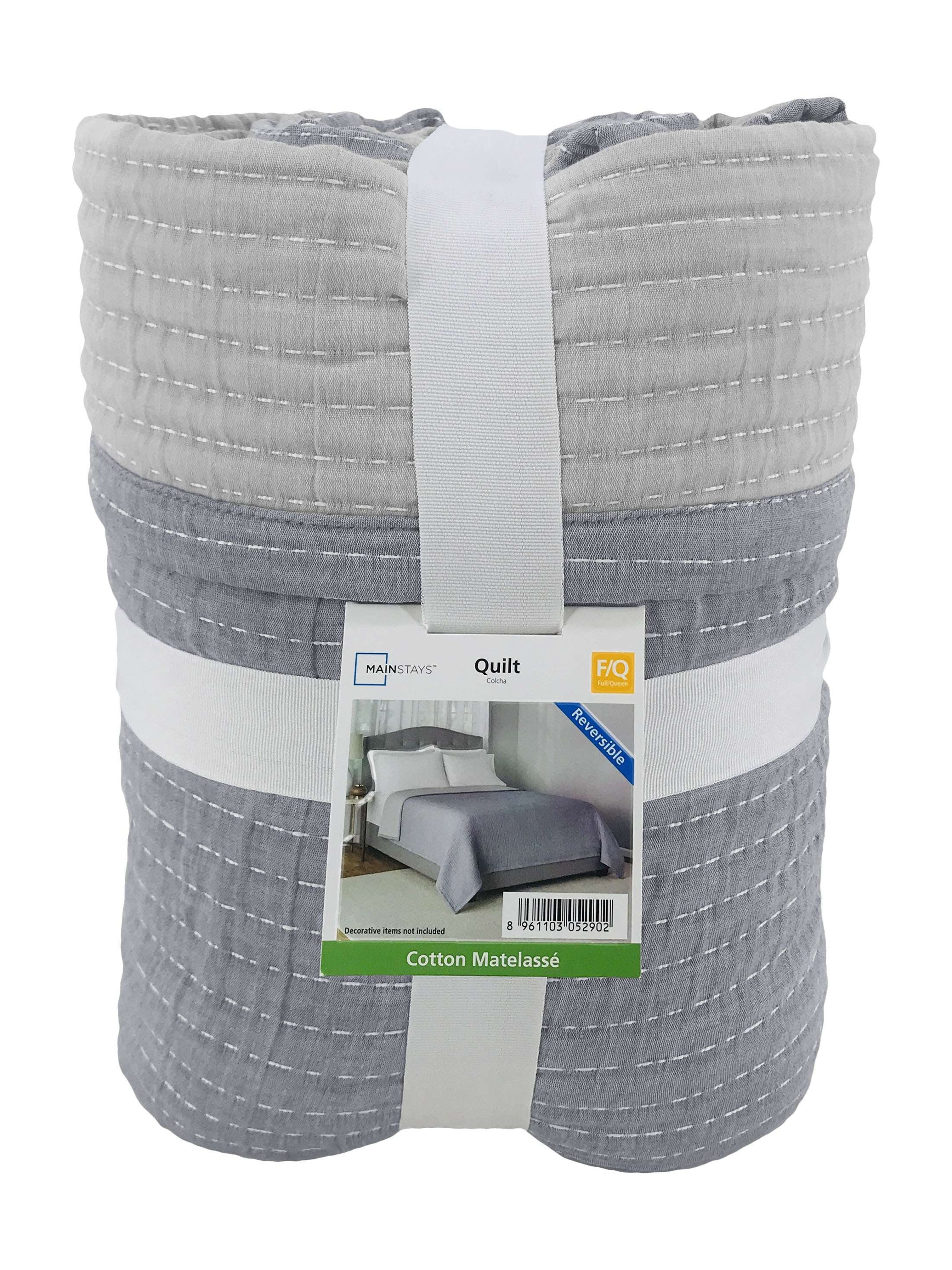 Mainstays 100% Cotton Matelasse Quilt, Full/Queen, Reversible, Gray