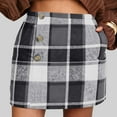 thumbnail image 2 of FRSASU Womens Elastic High Waist Button Plaid Skirt Bodycon Pencil Wool Mini Skirts with Pocket Gray, 2 of 9