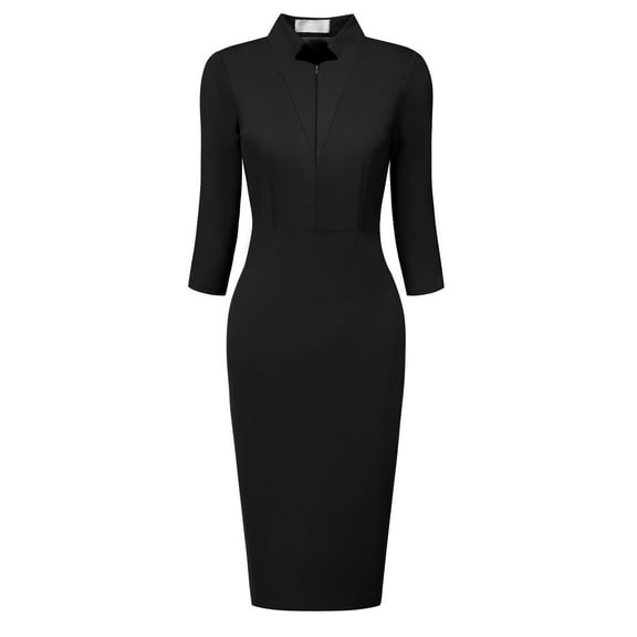 DARING DIVA Sheath Zipper Collar Pencil Dress XL Black