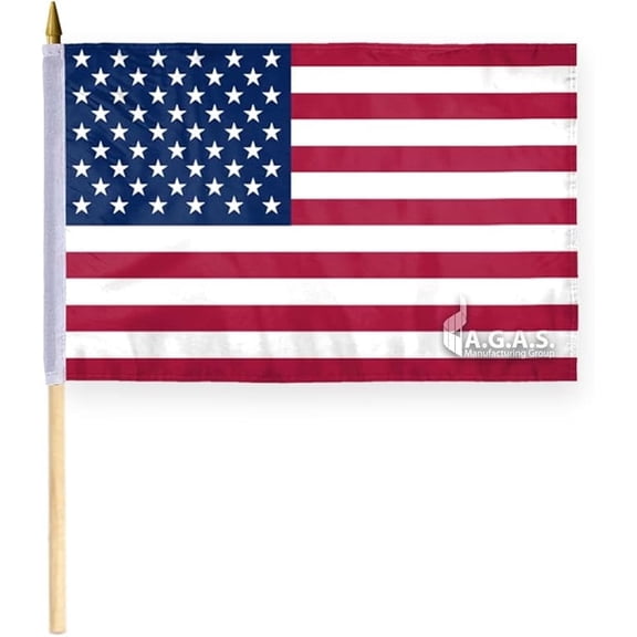 AGAS Large American Flags on Stick - 24 x 36 inch - Polyester - 48 inch Natural Wood Pole with Gold Spear Top - Large USA Handheld Flag.