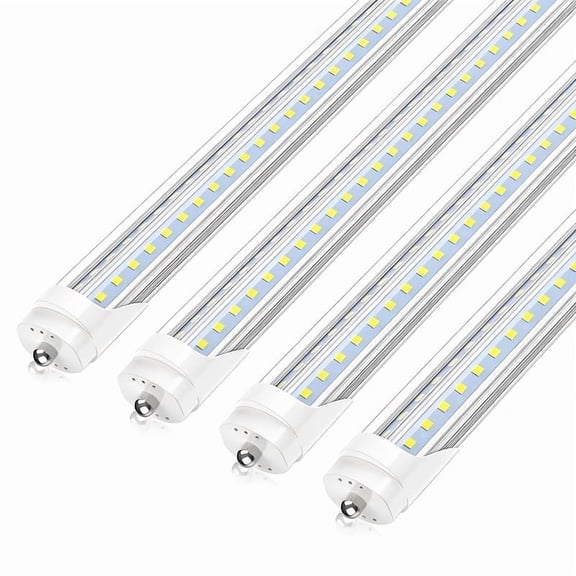 JESLED T8 8ft LED Tube Light Bulbs, Single Pin Fa8 Base, V Shape 72W 5000K, ETL Listed, Ballast Bypass, 4-Pack