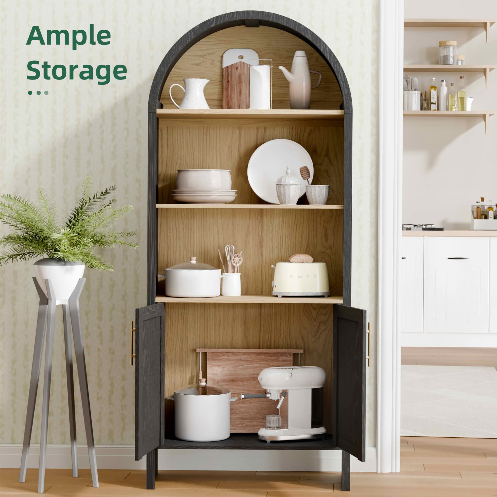 MAYEERTY 25.6"×10.2"×60" Black Arch Decor Cabinet, Cross Doors Black Beech Wood for Living Room
