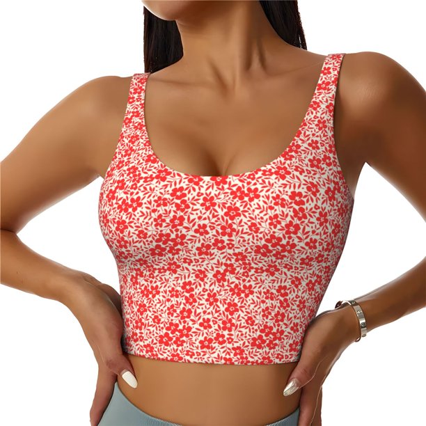 Balery Red Pretty Flowers Sujetadores deportivos con espalda cruzada para mujer, acolchados, sin costuras, de alto impacto, ideales para yoga, gimnasio, entrenamiento y fitness.-X-Large