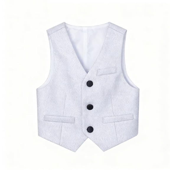 Kctiaxy Boys Vest Sleeveless V Neck Front Buttons Toddler Solid Color Comfy Formal Suits Vest Breathable Casual Daily Wear
