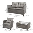 thumbnail image 3 of Outsunny 4 Pieces Patio Furniture Sets, Deluxe Outdoor Rattan Wicker Conversation Set with Chairs, Coffee Table and Cushion for Backyard Garden Poolside and Deck, Charcoal Grey, 3 of 10
