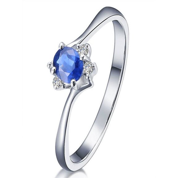 Inexpensive Sapphire with Diamond Engagement Ring on 10k White Gold