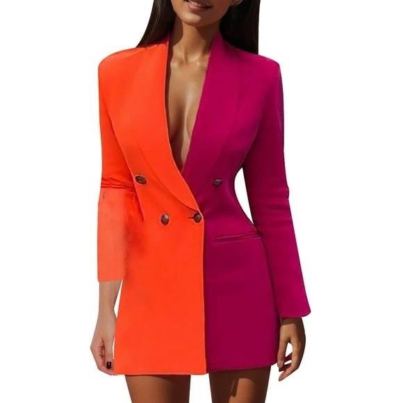 GDREDA Women Luxe Stain Breasted Asymmetric Blazer Dress - Ladies Elegant Casual Work Office Events Blazer Dresses Orange,S