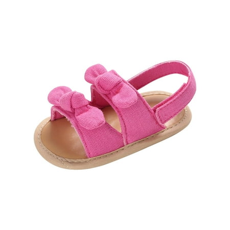

Baby Girls Cute Bow Sandals Summer Stripe Solid Color Flat Shoes Infant First Walkers Shoes