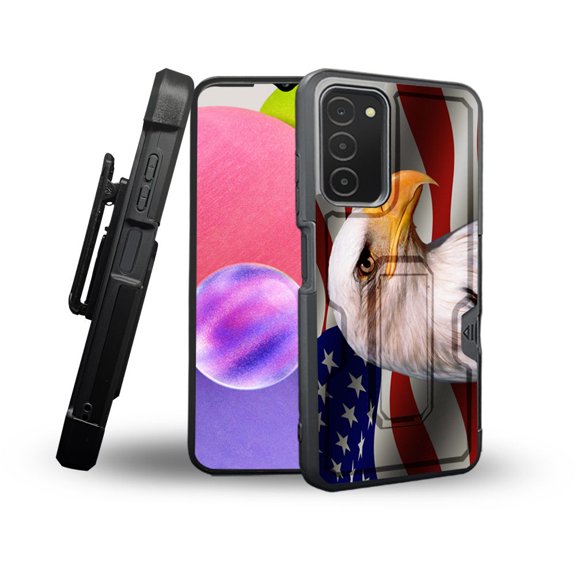 ANJ  Rugged Shockproof Holster Case Card Slot Kickstand   Tempered Glass Cover for Samsung Galaxy A03s - American Eagle 2