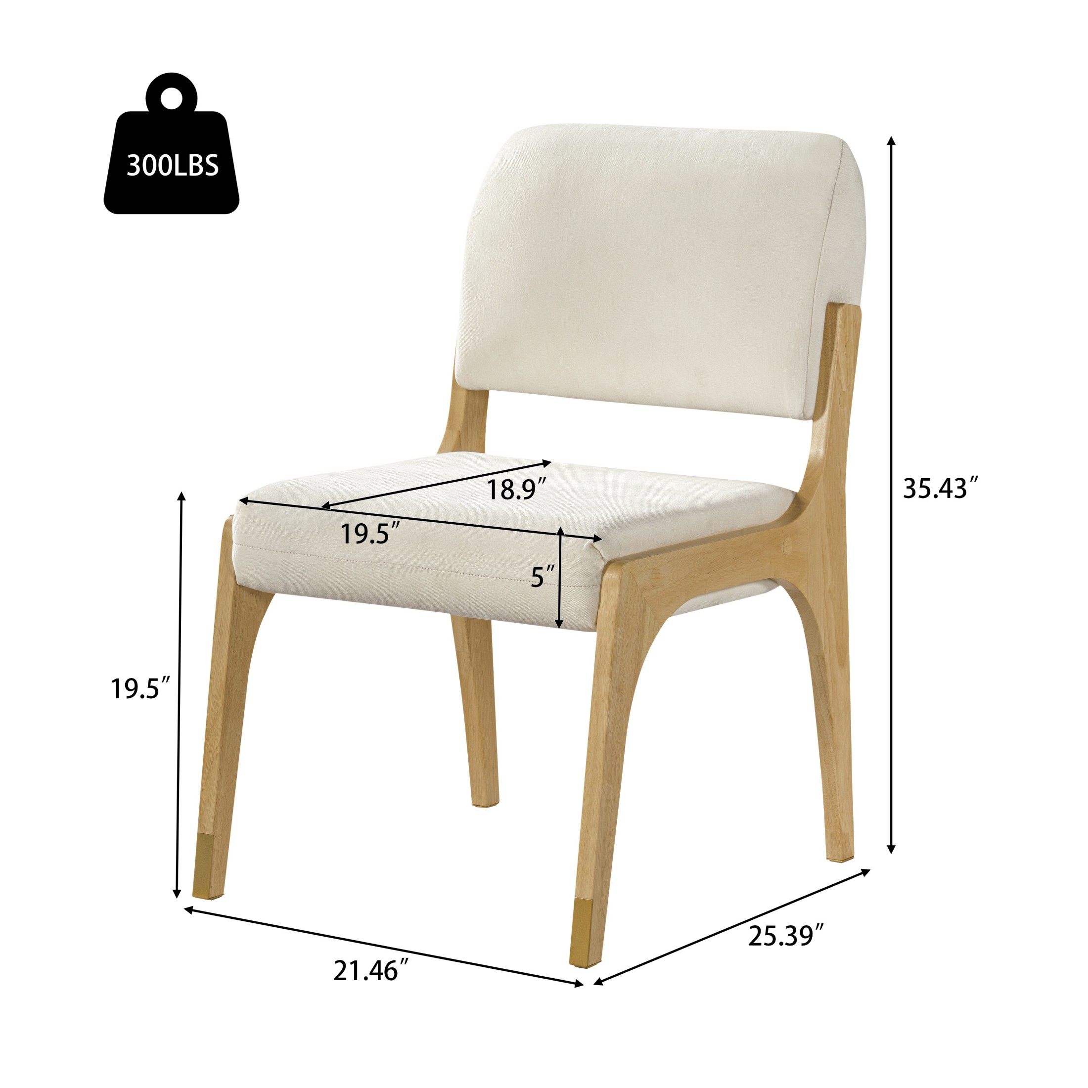 Christopher Knight Home Mid-Century Upholstered Dining Chairs, Solid Wood Frame, Natural+Beige, Set of 2