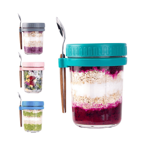 Ckepdyeh Overnight Oats Container with Lids and Spoon, 4 Pack Jars for Overnight Oats, Overnight Oats Jars, As Shown