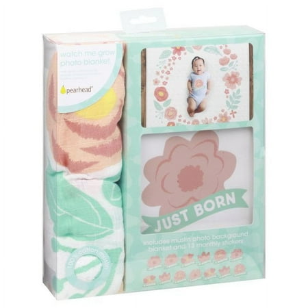 UPC: 0698904720591 | Pearhead Watch Me Grow Photo and Baby Belly Sticker Set Floral Swaddle Blanket – Pink