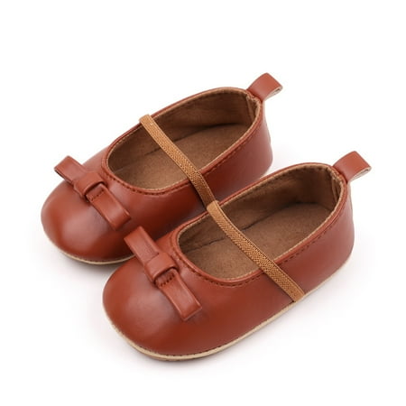 Loliuicca Baby Girl Leather Flats Infant Bow Walker Crib Shoes for Party