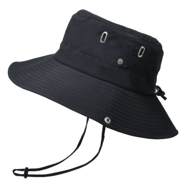 Summer Men Bucket Hat Solid Color Anti Sun Wide Brim Adjustable Fisherman Cap for Fishing