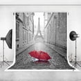 thumbnail image 1 of EREHome Tissu Polyester 5x7ft Tour Eiffel de Paris Décors de Photographie Parapluie Rouge Fond de Studio Photo, 1 of 2