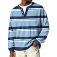 thumbnail image 2 of Nokdvo Long Sleeve Waffle Shirt Men Fashion Striped 1/4 Button Up Henley Casual Pullover Top Fall Winter Quilted Knit Solid Color Loose Workout Shirts,Blue S, 2 of 6
