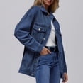 thumbnail image 4 of Stralyhd Jean Jacket Women Long Sleeve 2026 Autumn Casual Denim Jackets Classic Jean Coats Light Blue Button Down Trucker Coat with Pockets Blue XL, 4 of 5