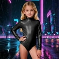 thumbnail image 2 of Byoo Little Girls Bodysuit Mardi Gras Solid Color Long Sleeve High Neck Performance Dance Jumpsuit for Kids Gym Soft Cloth, 2 of 3