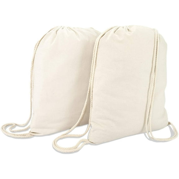 ImpecGear Unisex Adult Blank Cotton Drawstring Backpack - Beige - Pack of 2