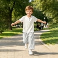 thumbnail image 2 of Rvasteizo Toddler Summer Outfits Solid Short Sleeve Top Wide Leg Pants 0-8 Years Unisex Kids Sport Set, 2 of 5