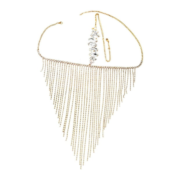 Sparkly Rhinestone mujeres cara cubre cadena borla para boda Dorado Zulema Velos de borla de mujer