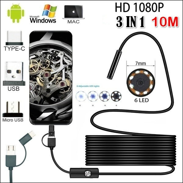 Vehicles 5M 6LED 7mm HD 2In1 USB Android Endoscope Inspection Camera Waterproof 