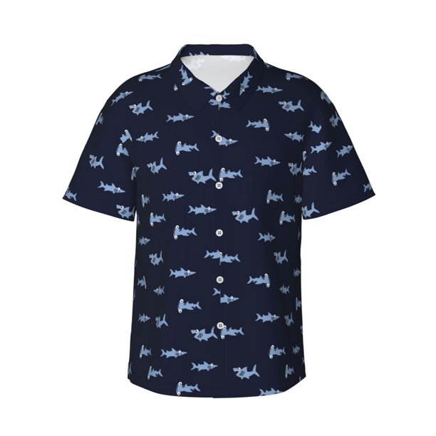 Fotbe Cute Shark Camisa Hawaiana para Hombre Unisex – Camisa Casual de Verano con Botones de Manga Corta de Algodón y Lino,Medium