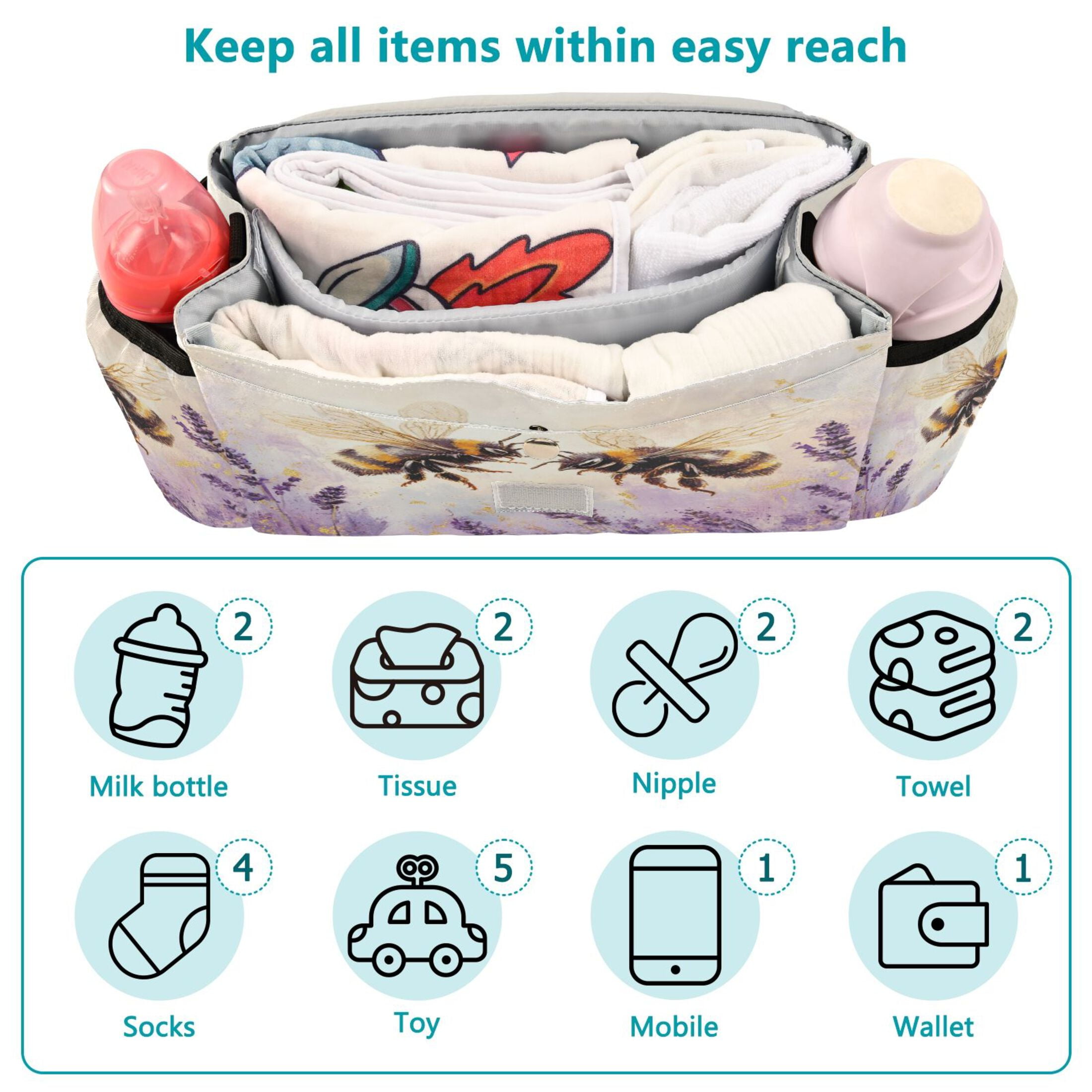DIXRUYEE Stroller Organizer Buzzing Harmony Printed