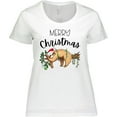 thumbnail image 3 of Inktastic Merry Christmas Cute Sloth with Santa Hat and Lights Women's Plus Size T-Shirt, 3 of 5