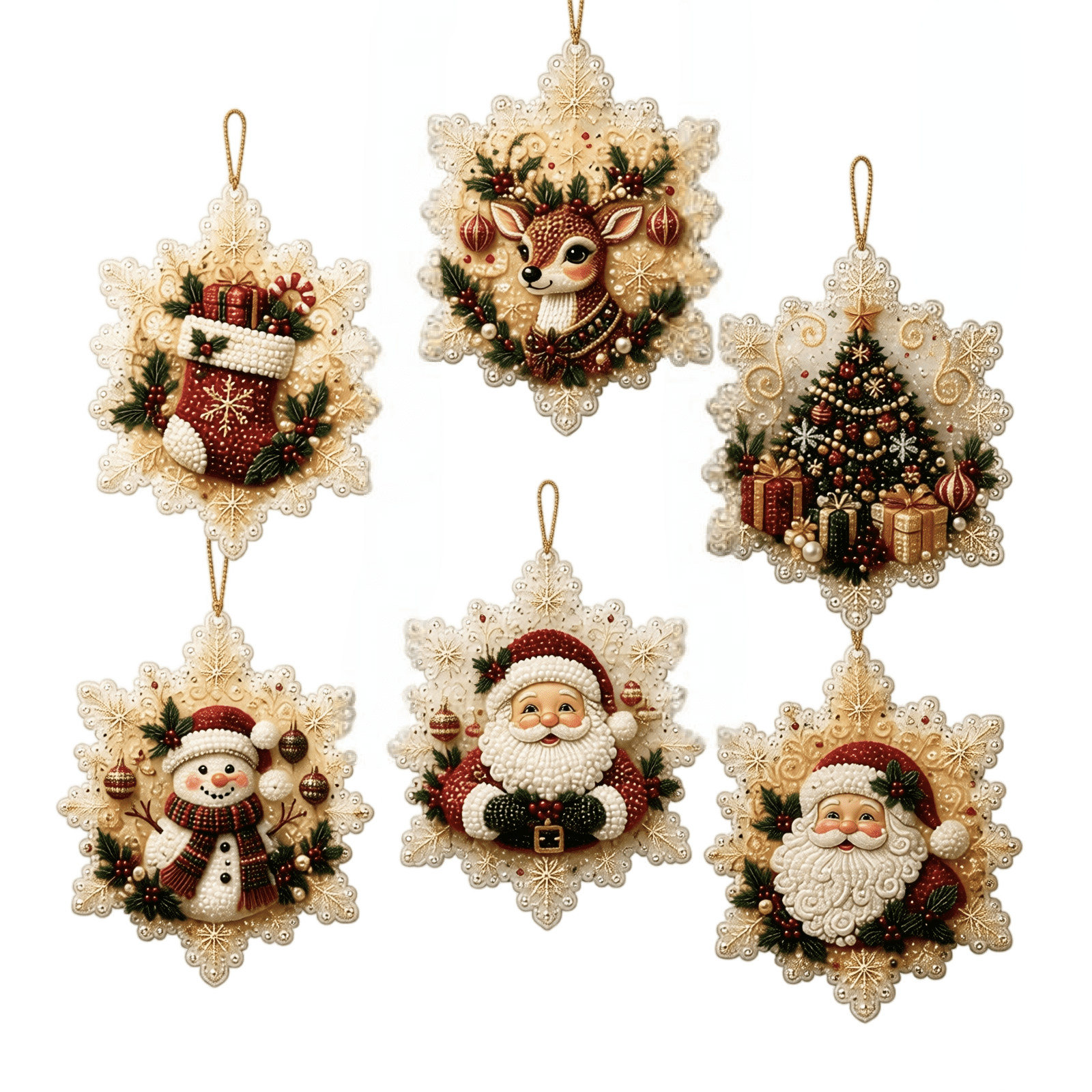 Glittering Christmas Diamond Painting Ornaments Kits 6 Pack DIY Hanging Decor for Holiday Tree Sparkling Art Crafts Diamond Art Sets for Beginners Festive Home Party Wall Art Display