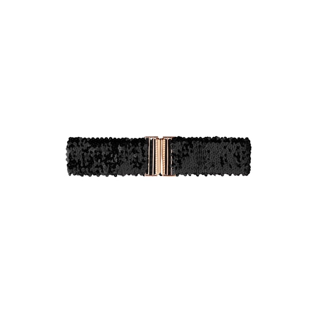 Cinturón elástico para mujeres INSPIRE CHIC con decoración de lentejuelas y hebillas de metal entrelazadas para vestidos en negro