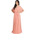 thumbnail image 5 of KOH KOH Long Bridesmaid Formal Short Sleeve V-Neck Full Floor Length Flowy Cocktail Summer Evening Wedding Guest Party Tall Maxi Dress Gown For Women Light Pink Peach Medium US 8-10 NT026, 5 of 7
