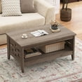 thumbnail image 2 of Costway 39.5" 2-Tier Coffee Table with Open Shelf Woven Decorations Storage for Living Room Rustic Oak, 2 of 10