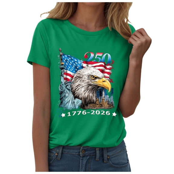 XZNPDUCQ Patriotic Shirt Women's USA Bicentennial Printed Short Sleeve Round Neck T Shirt Patriotic Gift (M,A9-Green)