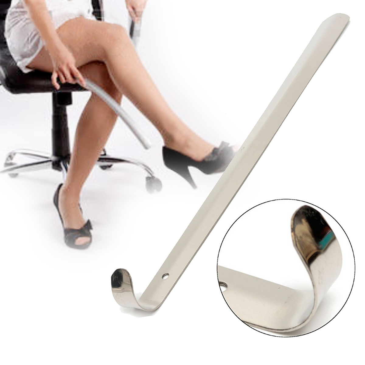20'' Metal Shoe Horn with Long Handle Women Men Dress Shoe Sneaker Boots Horn Stainless Steel