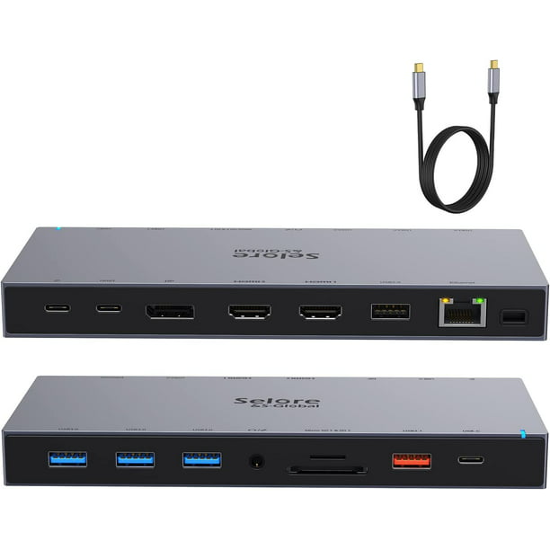 USB C Docking Station,15 in 1 Laptop Docking dual Monitors with 2 HDMI 4K,DisplayPort, USB 3.1/USB-C Data 3.0, 100W PD, with 150cm Cable HDMI,Ethernet SD/TF and More -