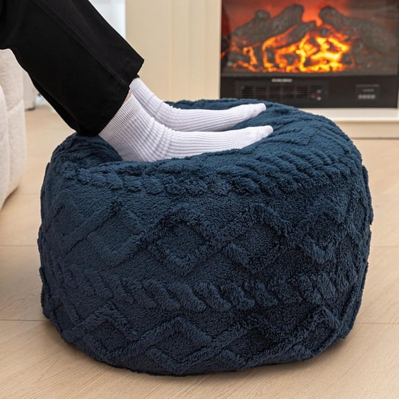 Round Pouf Ottoman Stuffed, Living Room Ottoman Footrest,Dark Blue, 20x12In| Floor PoufChair for Living Room Bedroom,Single-Block Foam Core, Foot Rest for Couch, Home Decor Pouffe for Dorm HomeOffice