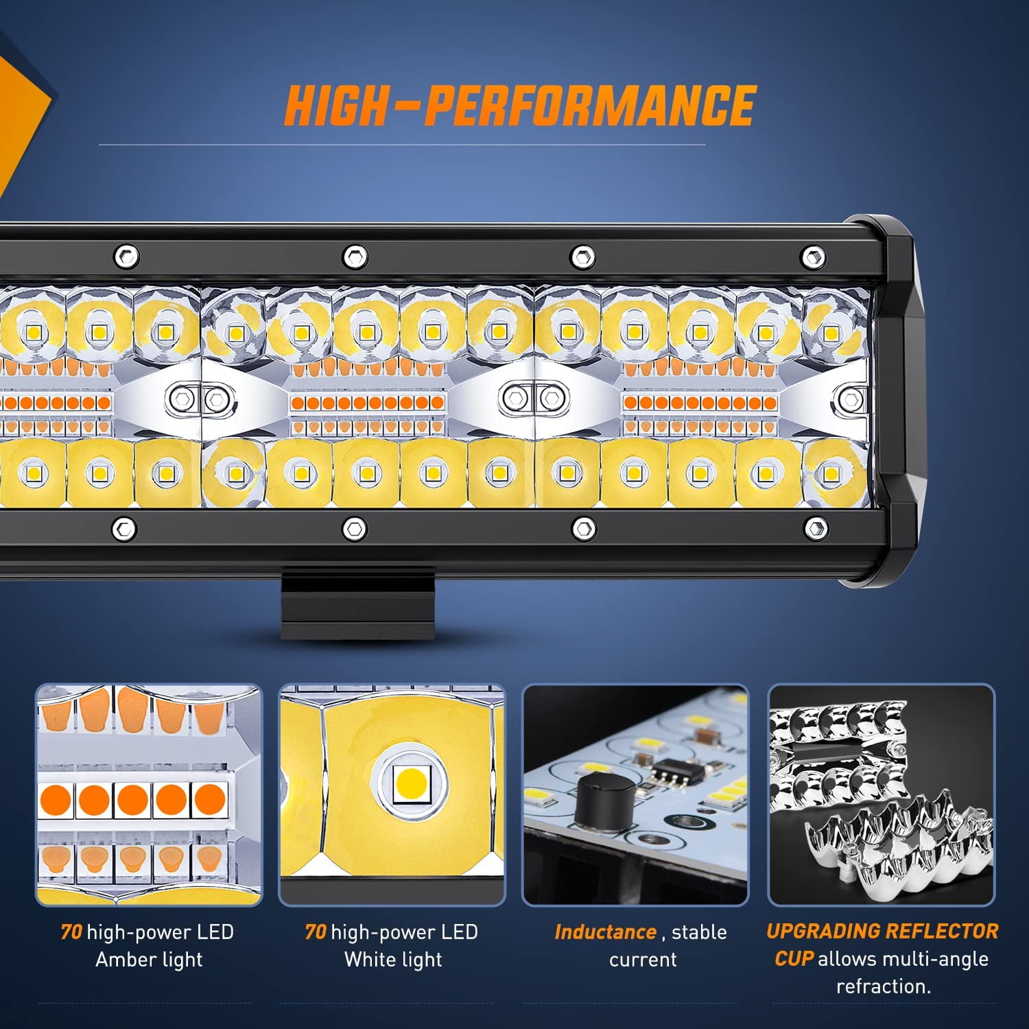 Nilight 20inch 420W Led Light Bar 2Pcs 4inch 60W Light Pods Amber White Strobe 6 Modes Memory Function Reset Function off Road Truck with 16AWG Wiring Harness Kit-3 Lead