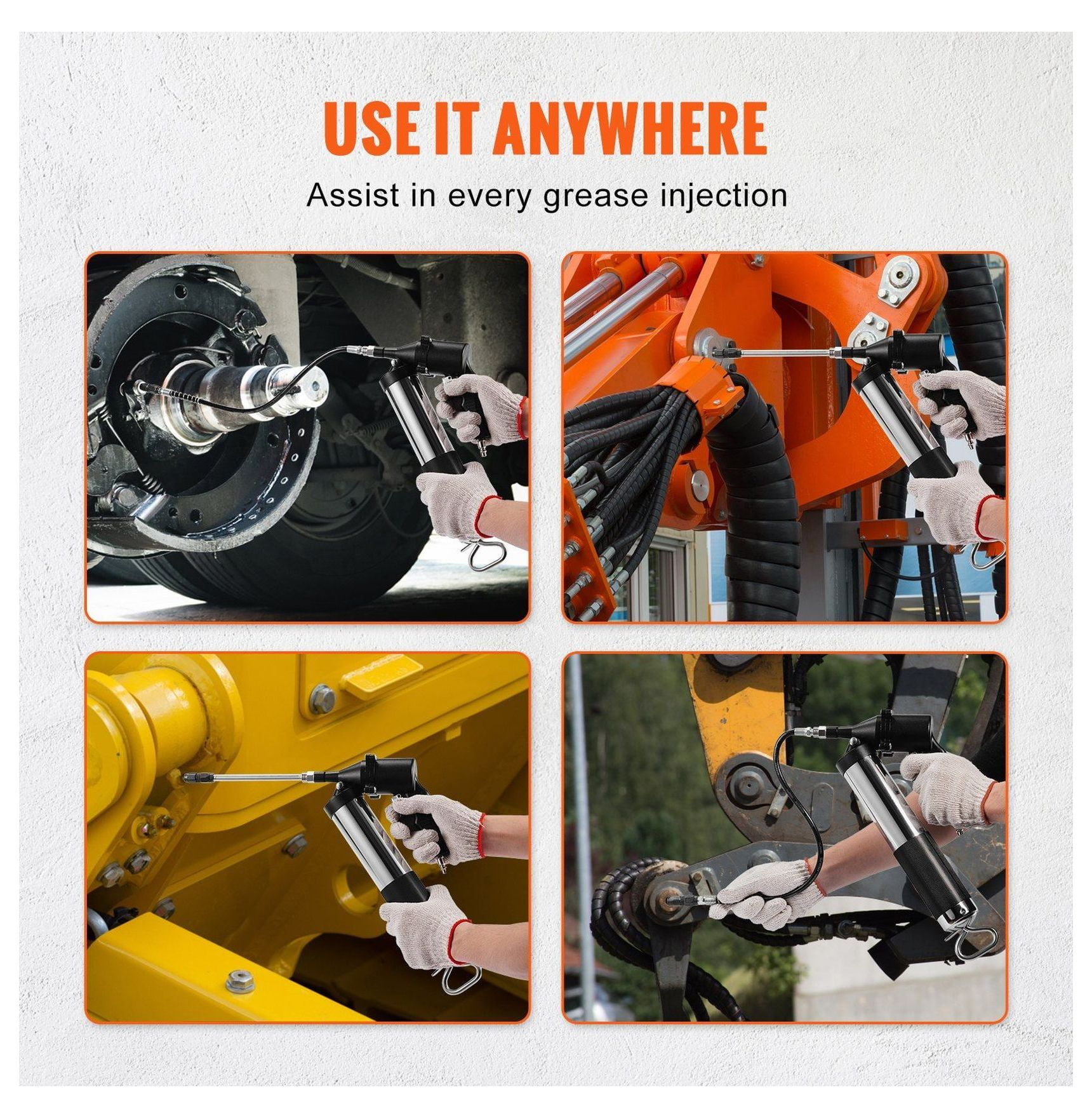 Air Operated Grease Gun 6000 PSI, Heavy Duty Pneumatic Grease Gun 14 OZ/400 CC, w/Flexible Hose & Couplers for Automotive, Farm, Construction Equipment